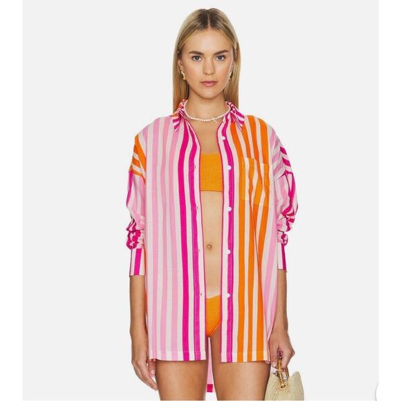 Beach Riot Tops - Beach Riot Alexa Button Down Top Swim Cover Sunset Stripe Womens Size L/XL